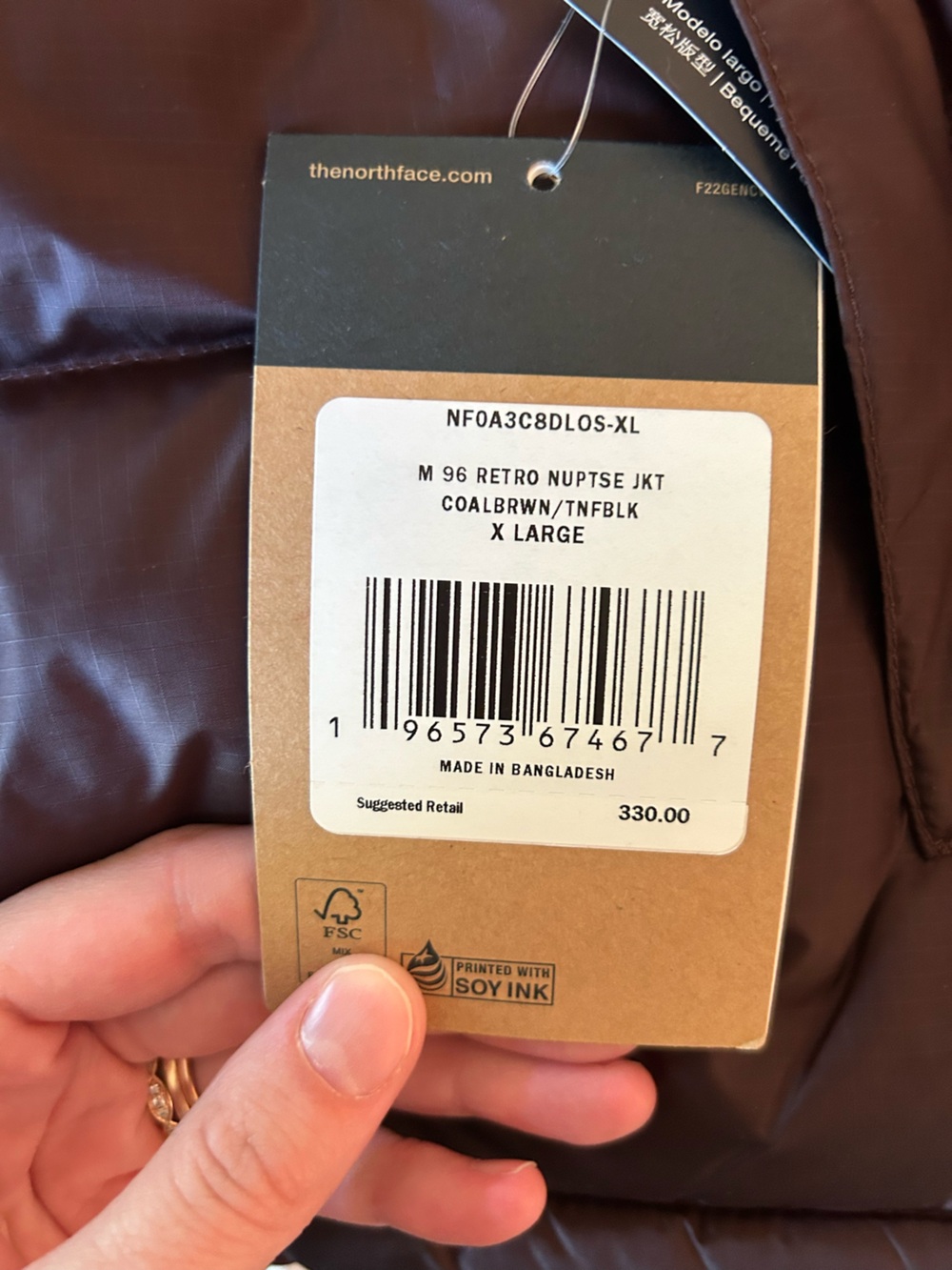NWT North Face Men’s 96 Retro Nuptse Puffer Jacket XL in Coal Brown & TNF Black - Picture 5 of 7